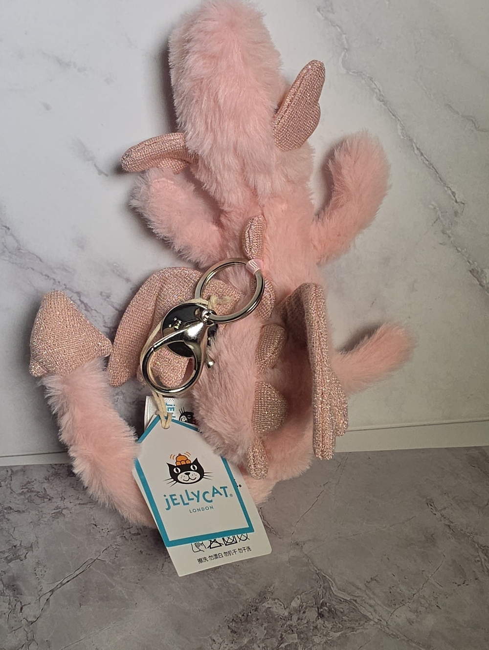 Jellycat Pink Plush Keychain - Soft Pink Bunny Charm - Picture 2 of 3